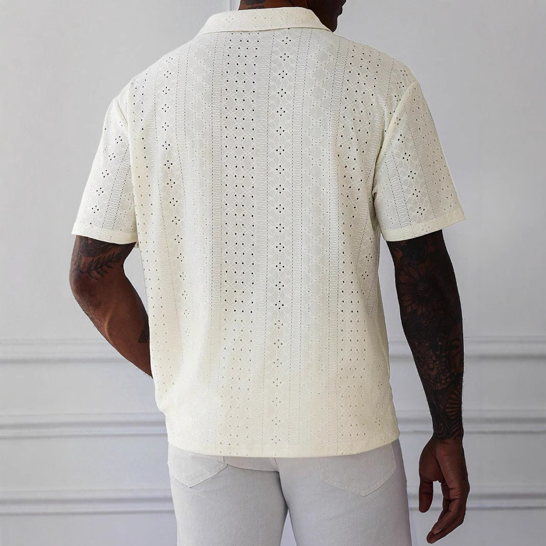 Mäns Bomulls T-shirt med Jacquard Spets