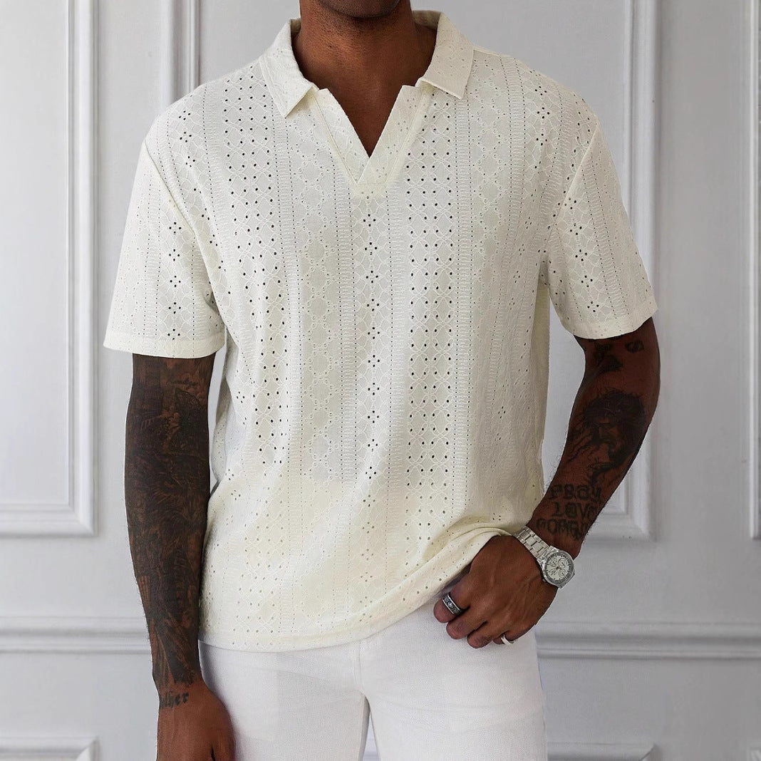 Mäns Bomulls T-shirt med Jacquard Spets
