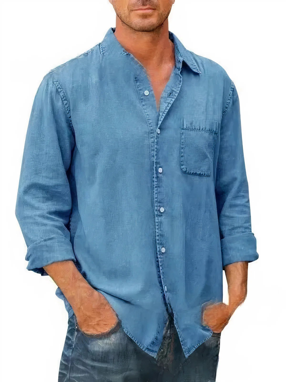 Mäns Långärmad Denimskjorta med Klassisk Stil