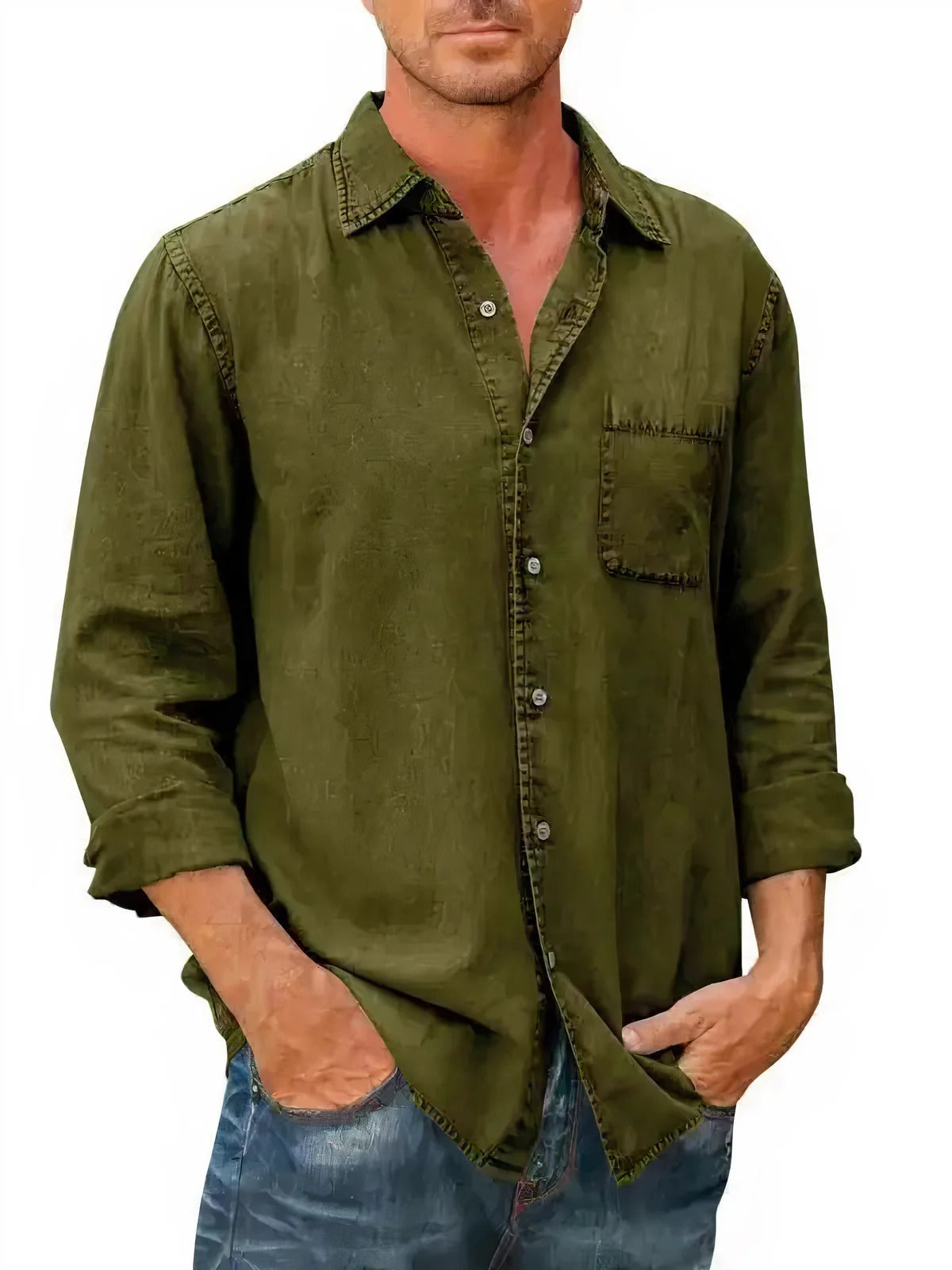 Mäns Långärmad Denimskjorta med Klassisk Stil