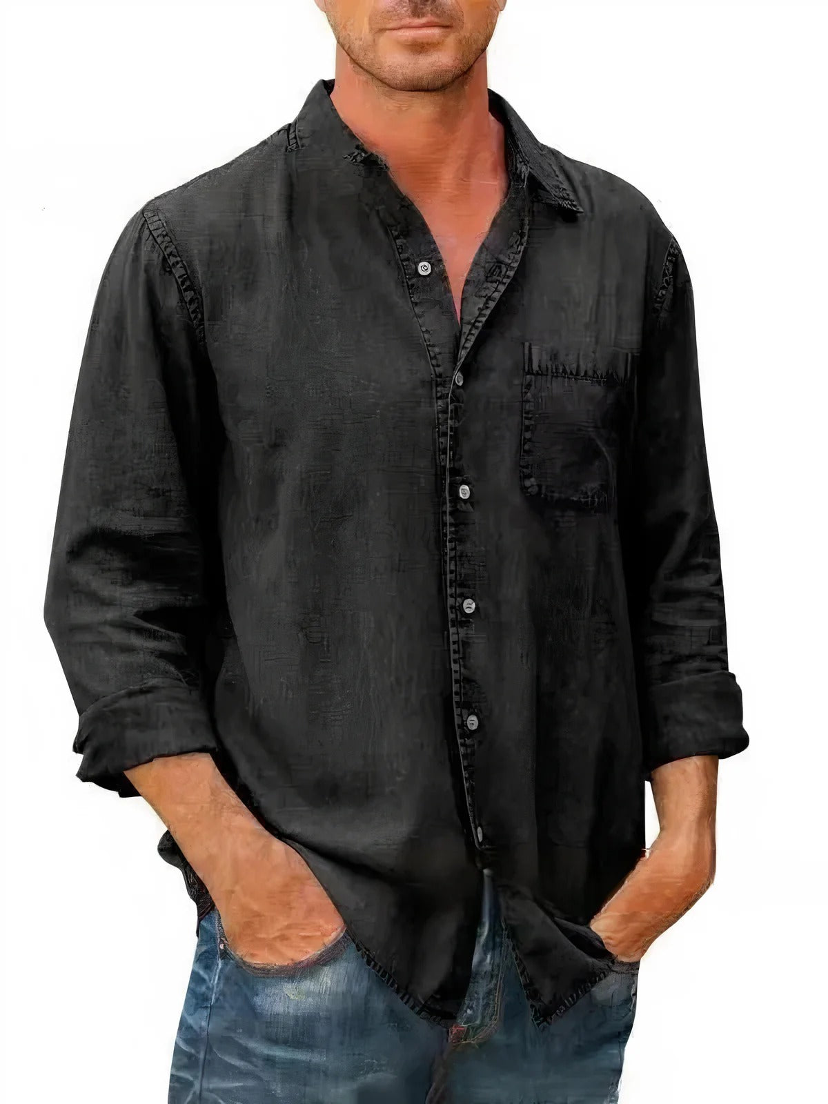Mäns Långärmad Denimskjorta med Klassisk Stil