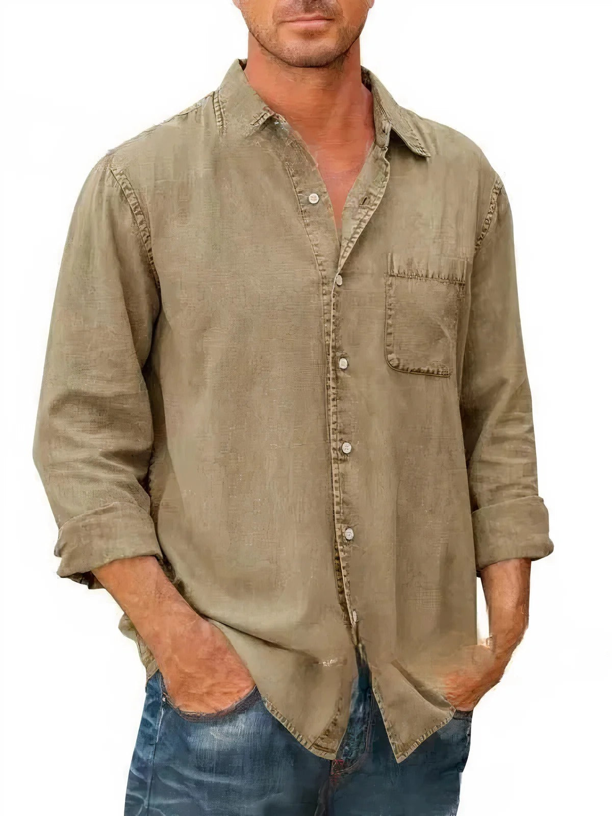 Mäns Långärmad Denimskjorta med Klassisk Stil