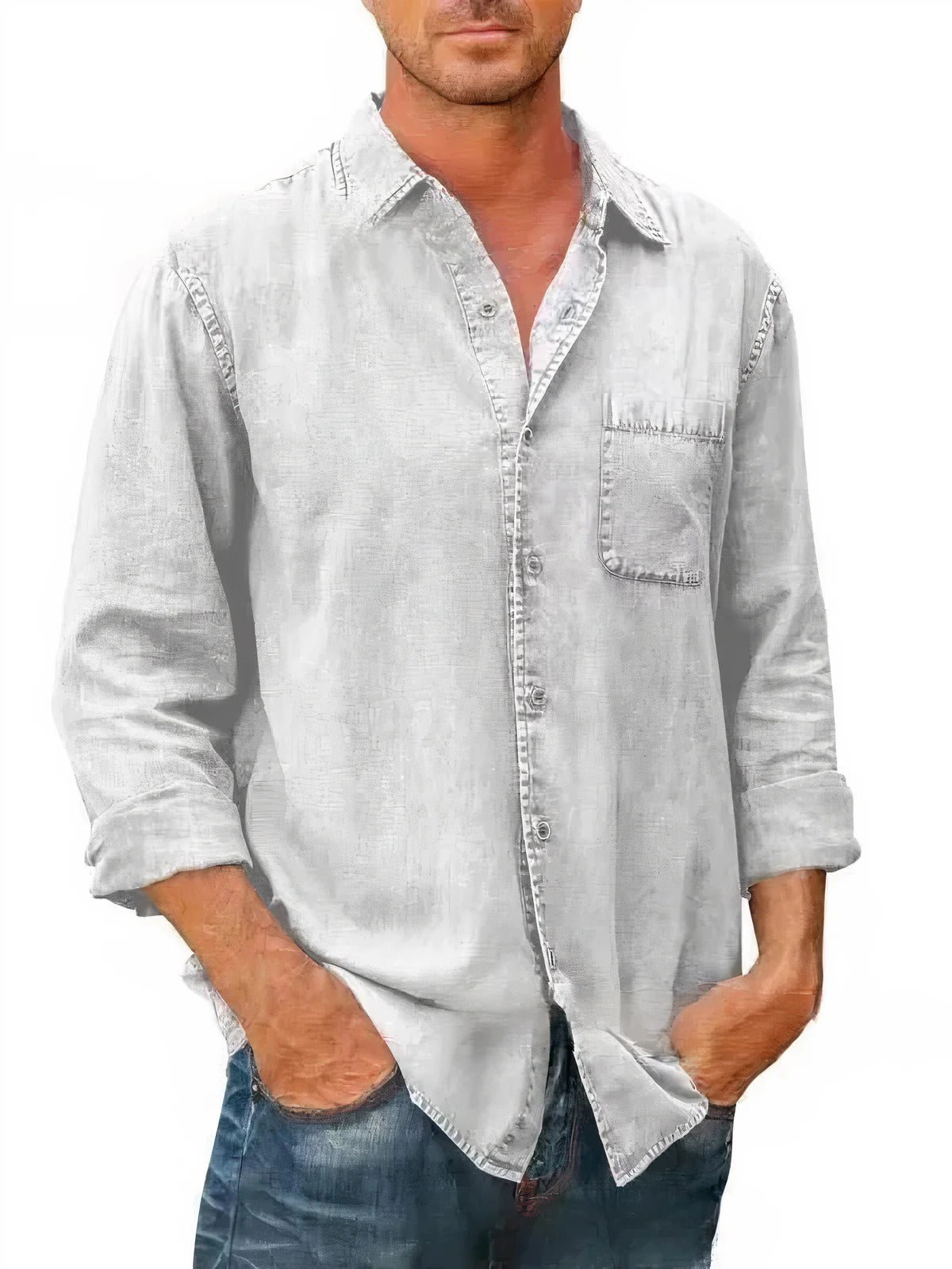 Mäns Långärmad Denimskjorta med Klassisk Stil