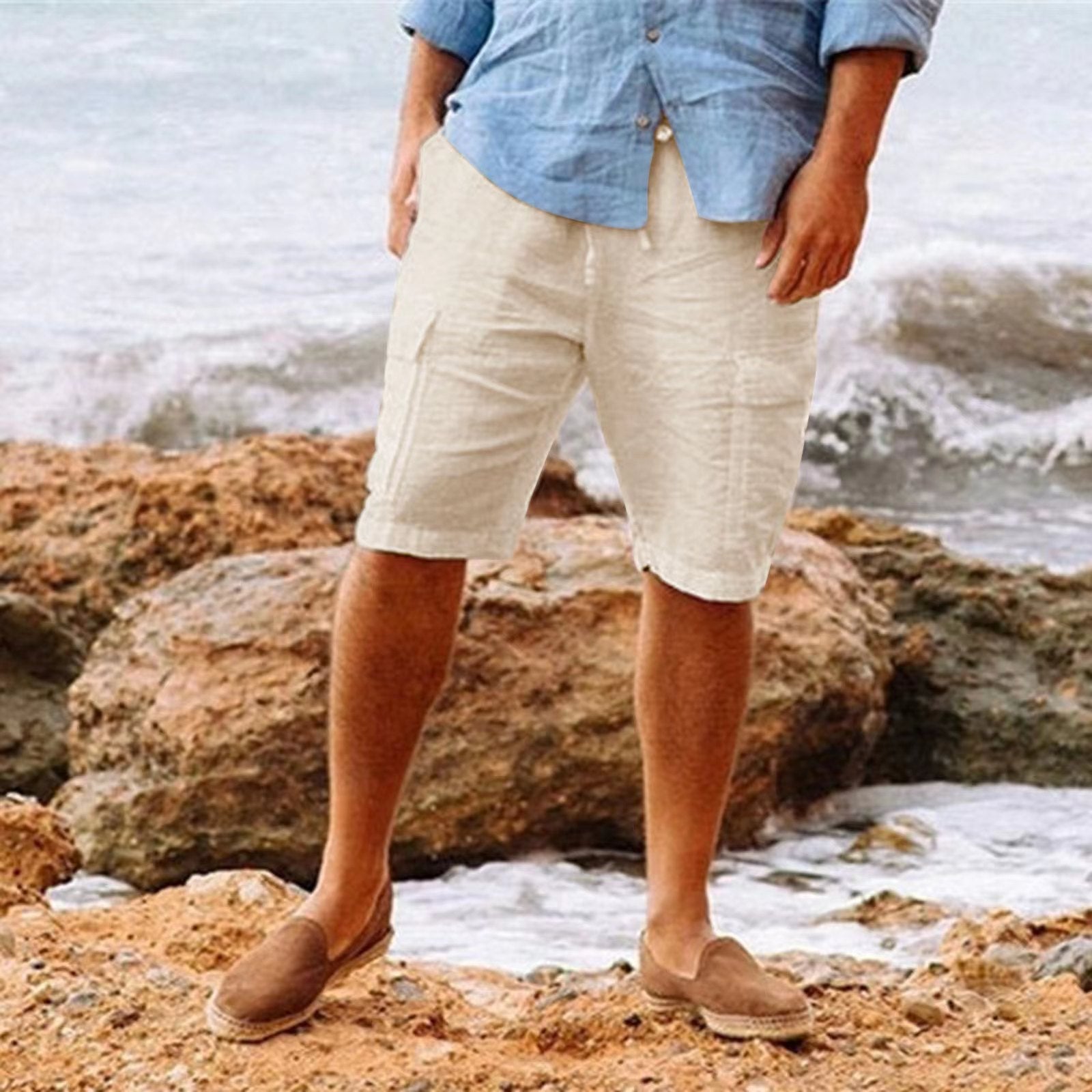 Mäns Linne Shorts Lätta Andningsbara Fritidsshorts