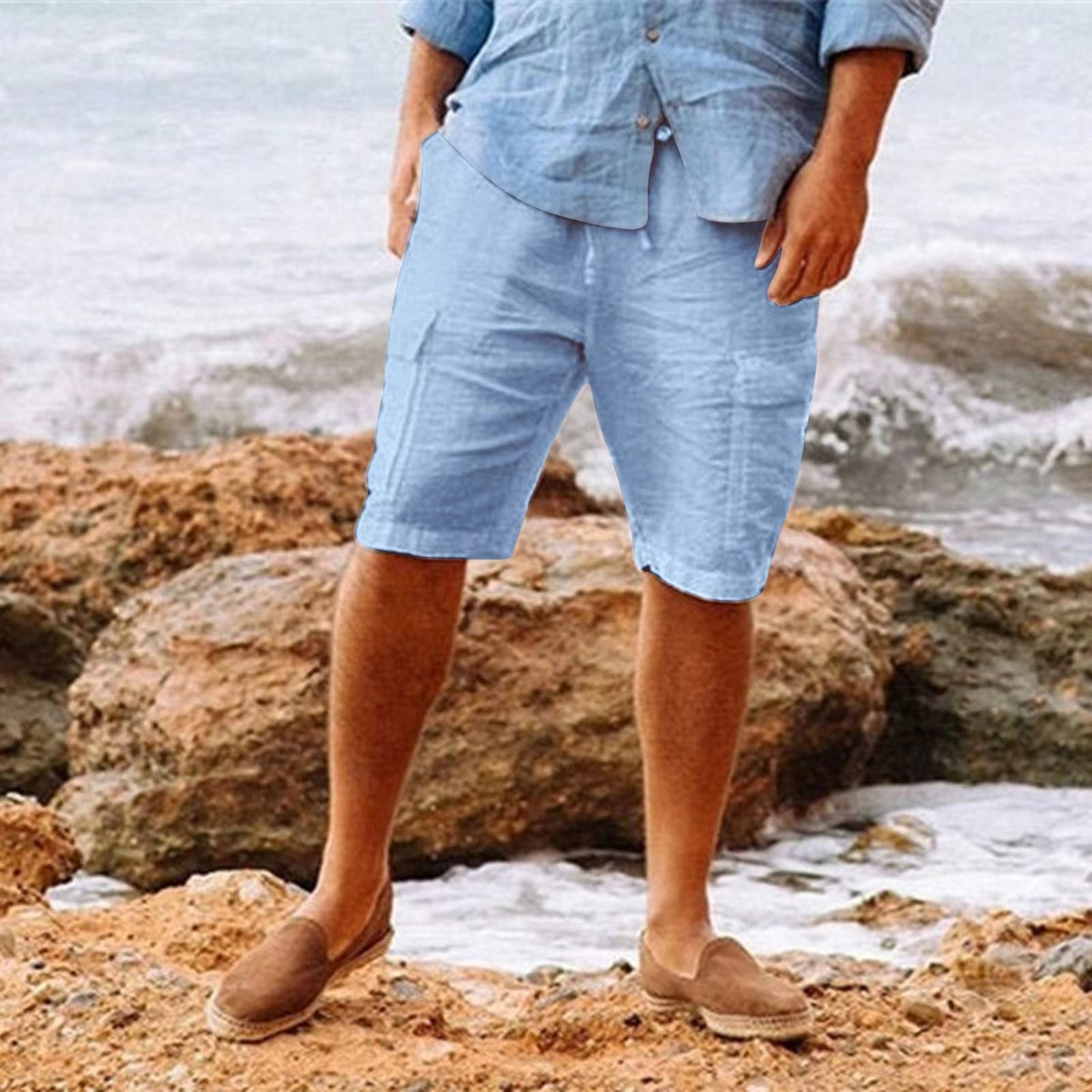 Mäns Linne Shorts Lätta Andningsbara Fritidsshorts