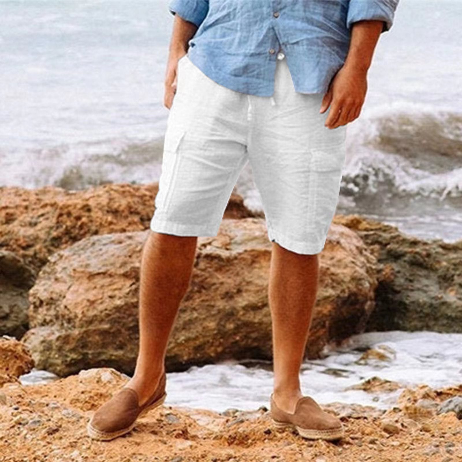 Mäns Linne Shorts Lätta Andningsbara Fritidsshorts