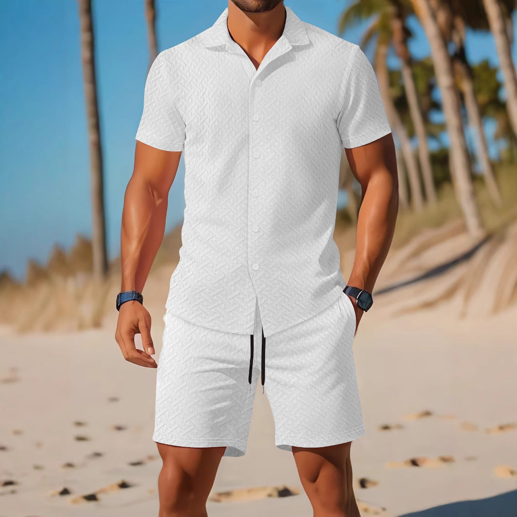 Mäns Slim Fit Skjorta och Shorts Sats i Lätt Tyg