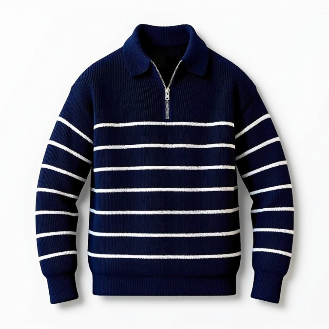 Mäns Halvzip Jumper med Nautisk Design 0