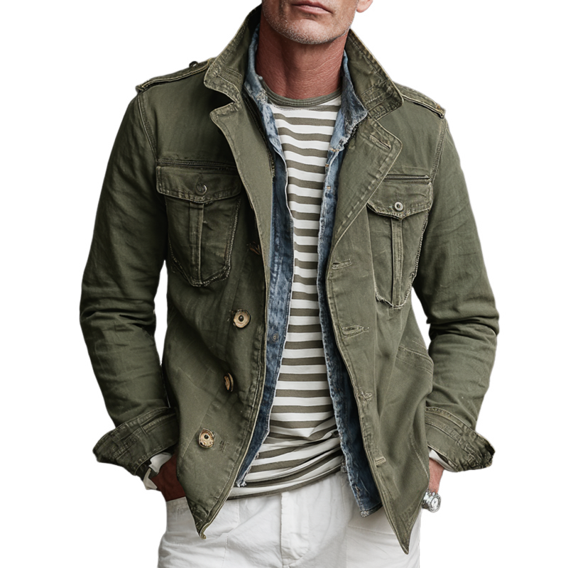 Mäns Militärstil Multi-Pocket Jacka med Vintage-Känsla 1