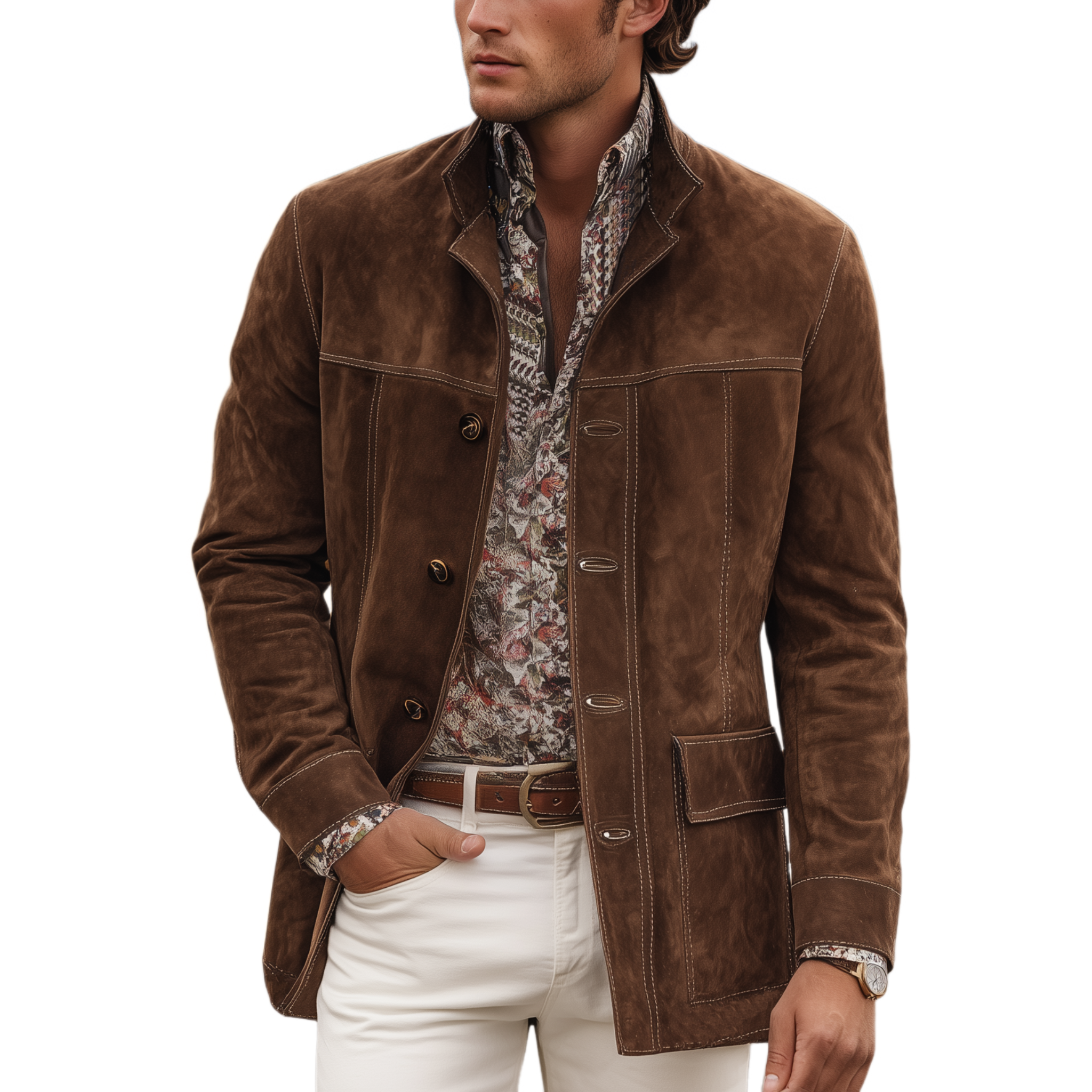 Mäns Mocka Jacka med Lapel och Tuff Design 0