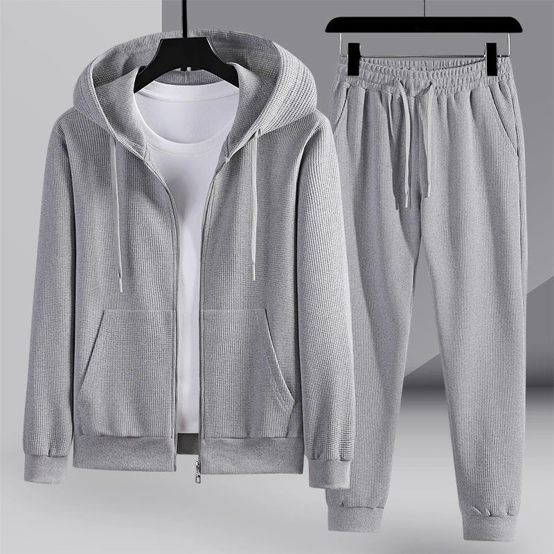 Mäns Våffelstickad Loungewear Set 0