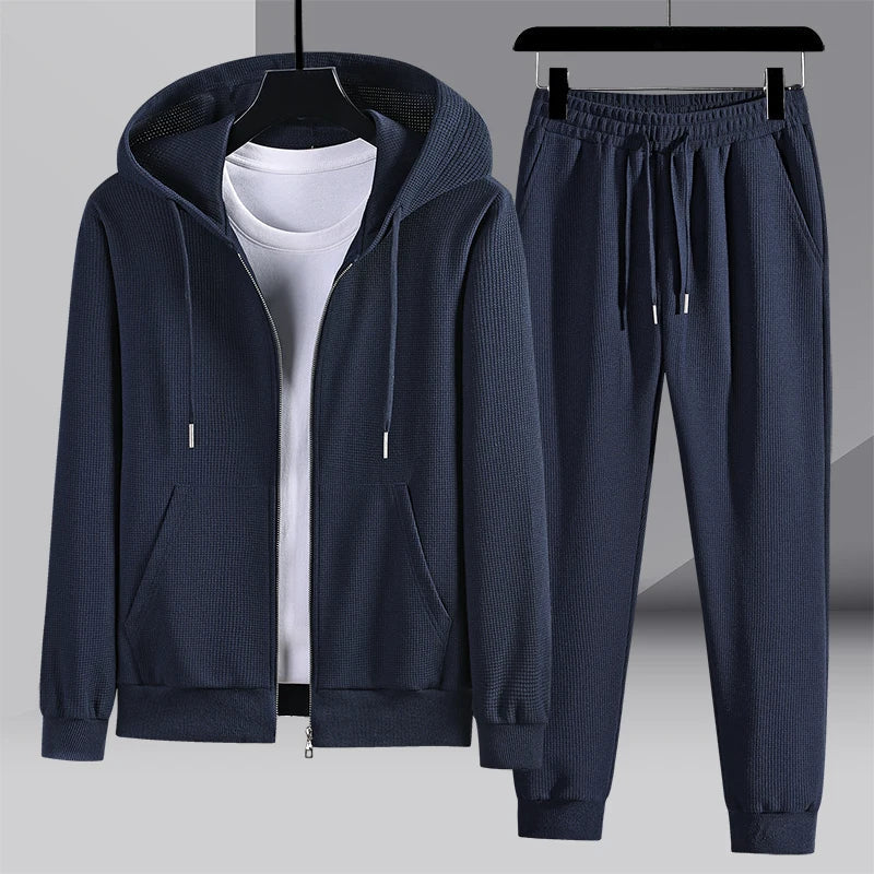 Mäns Våffelstickad Loungewear Set 2