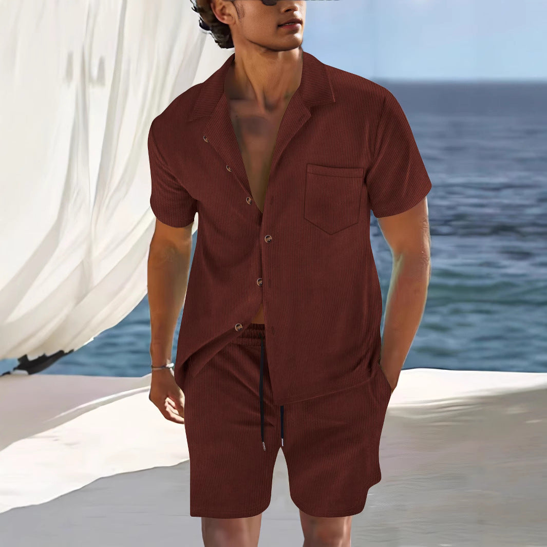 Mäns Bomull Skjorta och Shorts Set-3