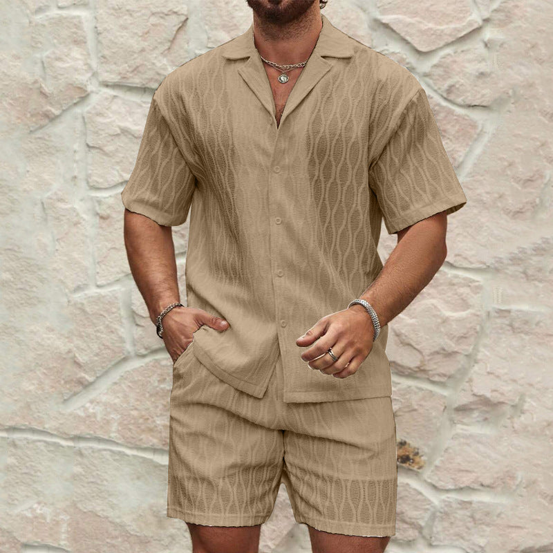 Mäns Bomull Tvådelat Set Skjorta och Shorts-2