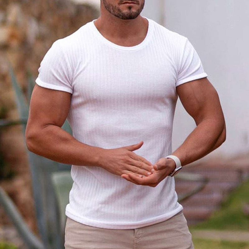 Herr T-shirt Bomull Slim Fit Ribbad Design-1