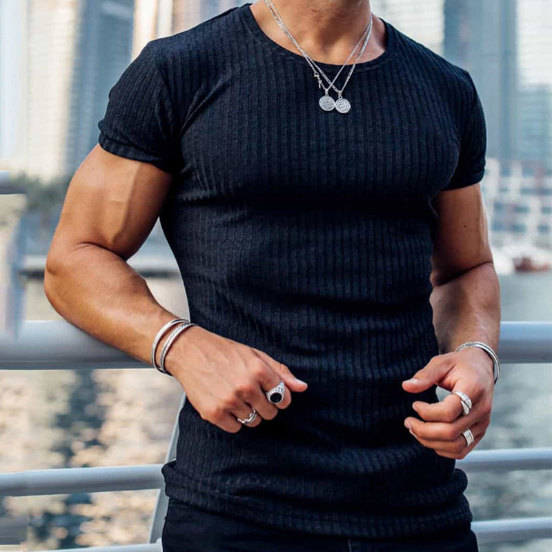 Herr T-shirt Bomull Slim Fit Ribbad Design-2