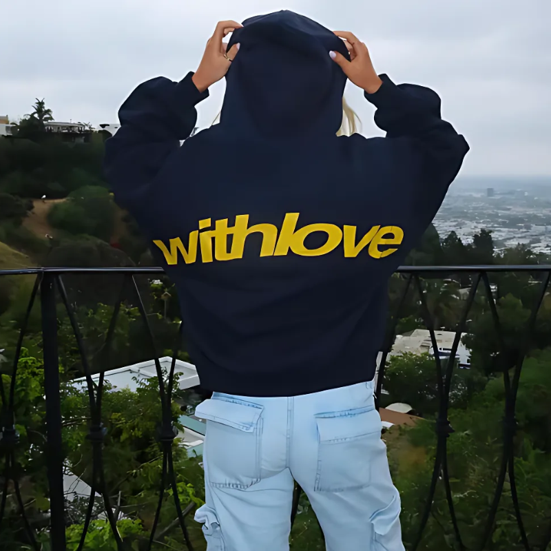 Överdimensionerad pullover Klassisk huvtröja ’withlove’ Grafiskt tryck