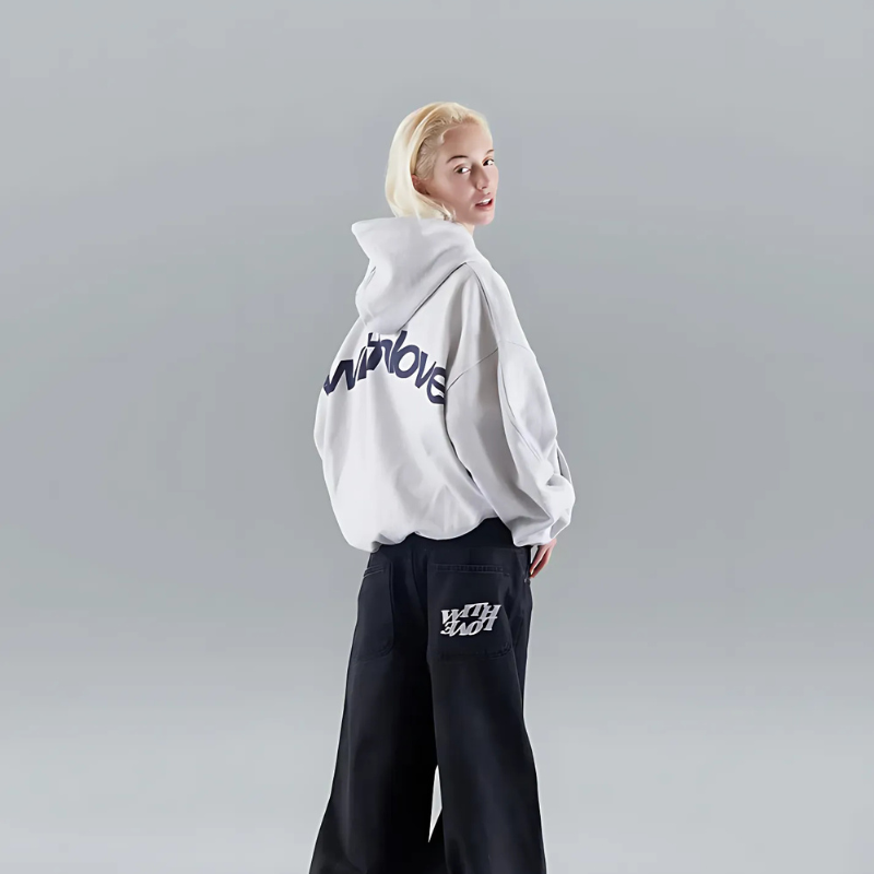 Överdimensionerad pullover Klassisk huvtröja ’withlove’ Grafiskt tryck