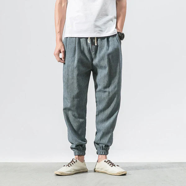 Herr Linnebyxa Vintage Stil 100% Linne-3