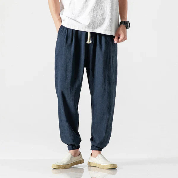 Herr Linnebyxa Vintage Stil 100% Linne-4