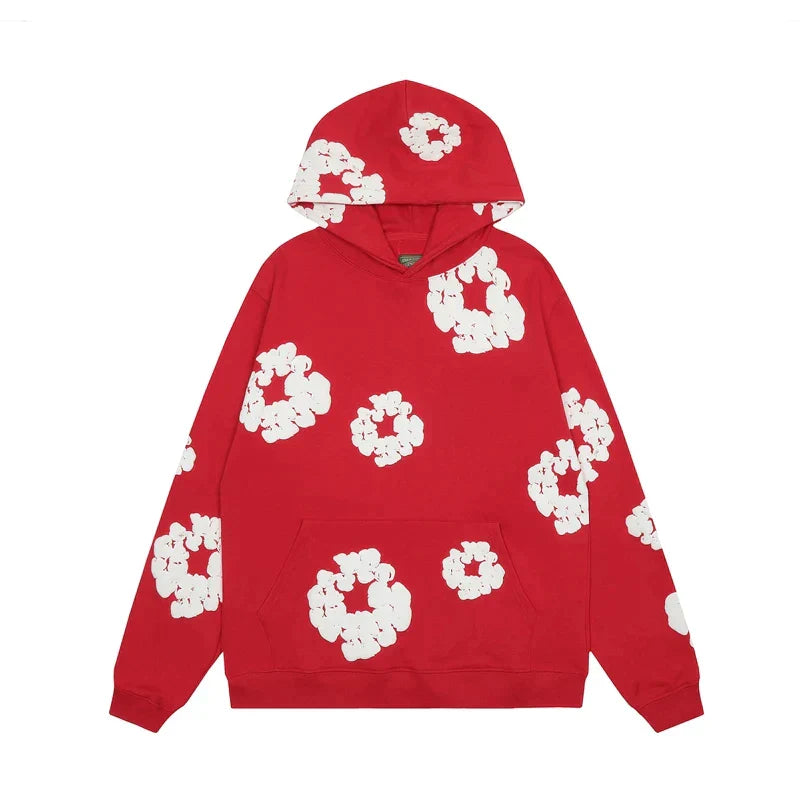 Declan | Denim Hoodie med Blommönster för Herrar