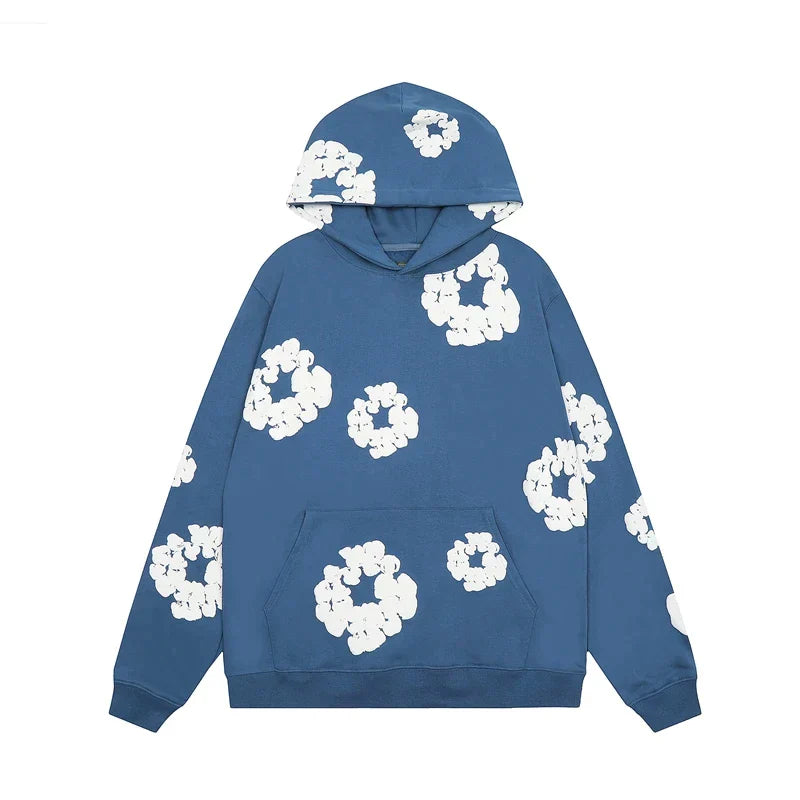 Declan | Denim Hoodie med Blommönster för Herrar