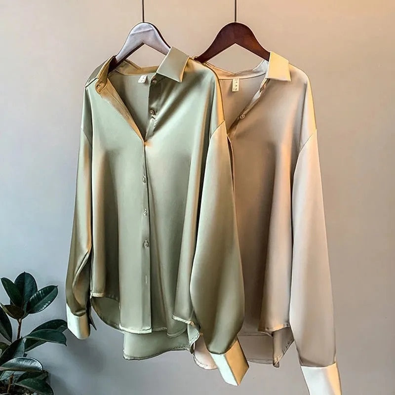 Dam Blus Bomull Löst Snitt Modern Stil-4