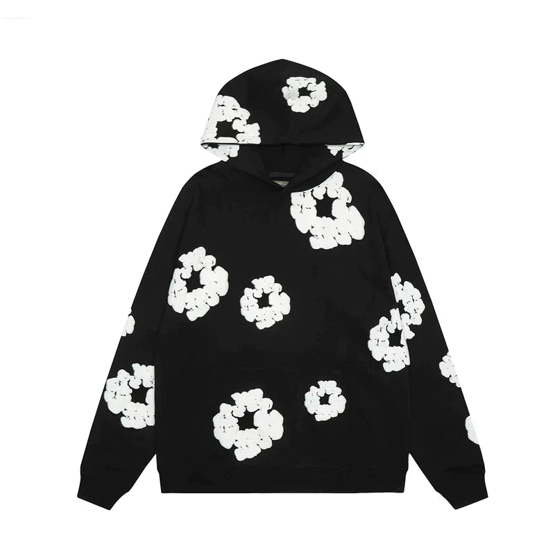 Declan | Denim Hoodie med Blommönster för Herrar