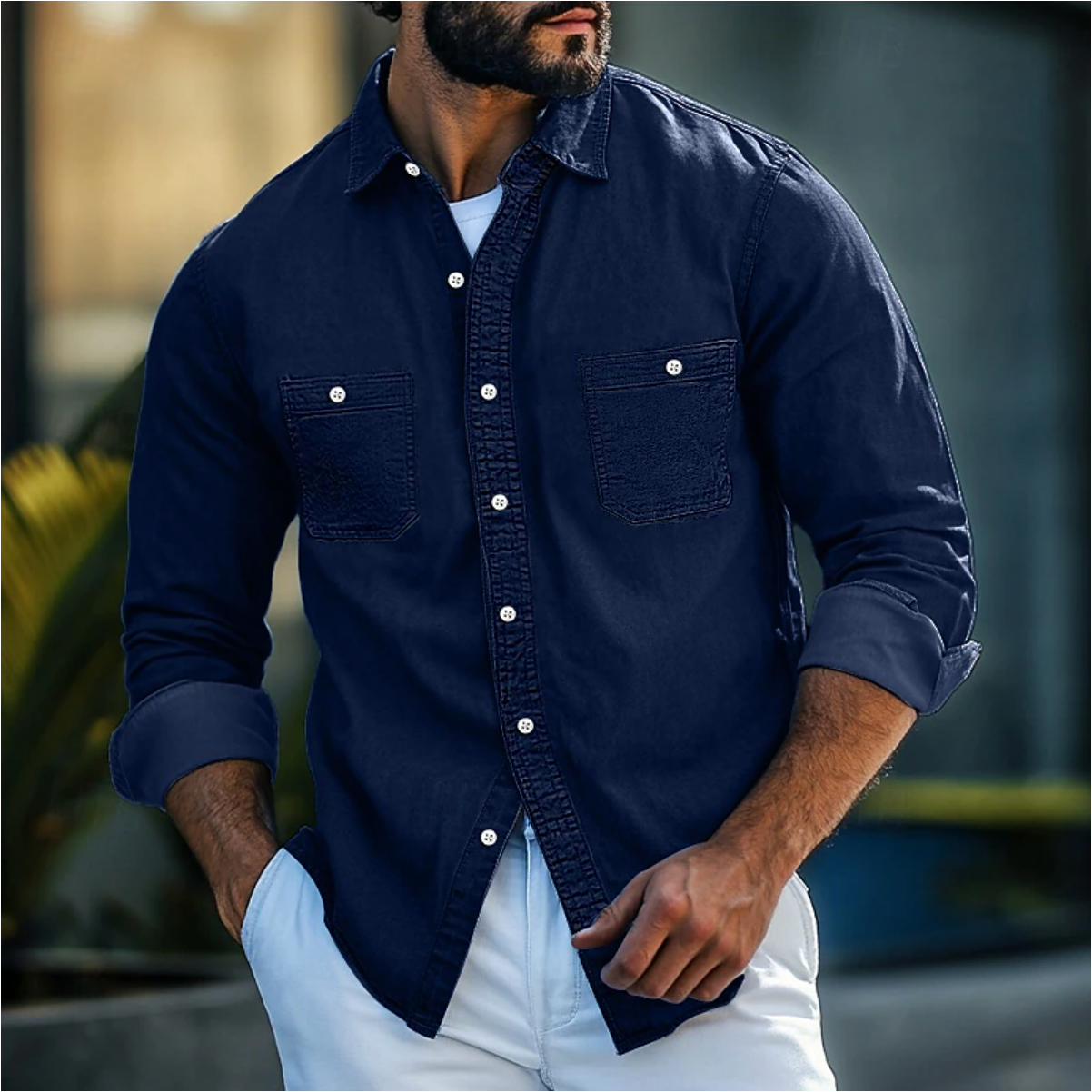 Herrskjorta Denim 100% Bomull Regular Fit-2