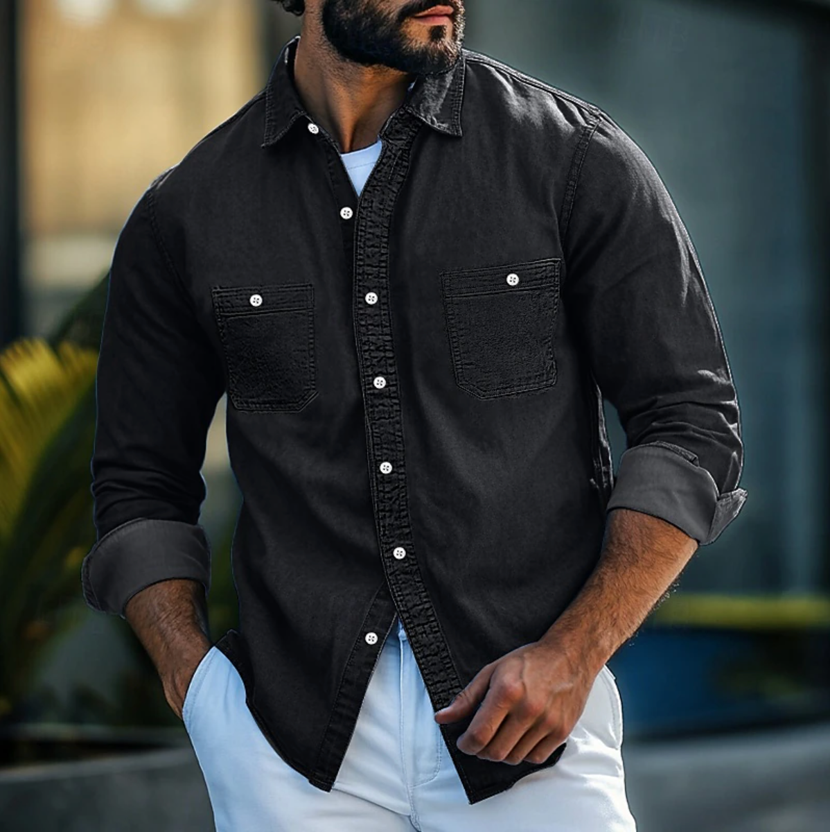 Variant image for Herrskjorta Denim 100% Bomull Regular Fit-11