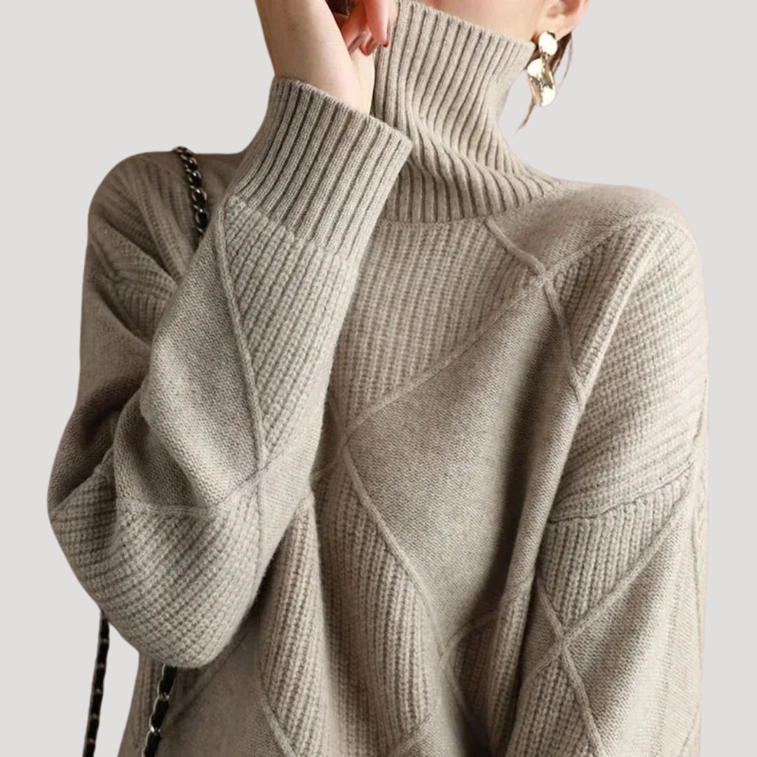 Stickad Dam Tröja med Rullkrage i Chunky Knit 2