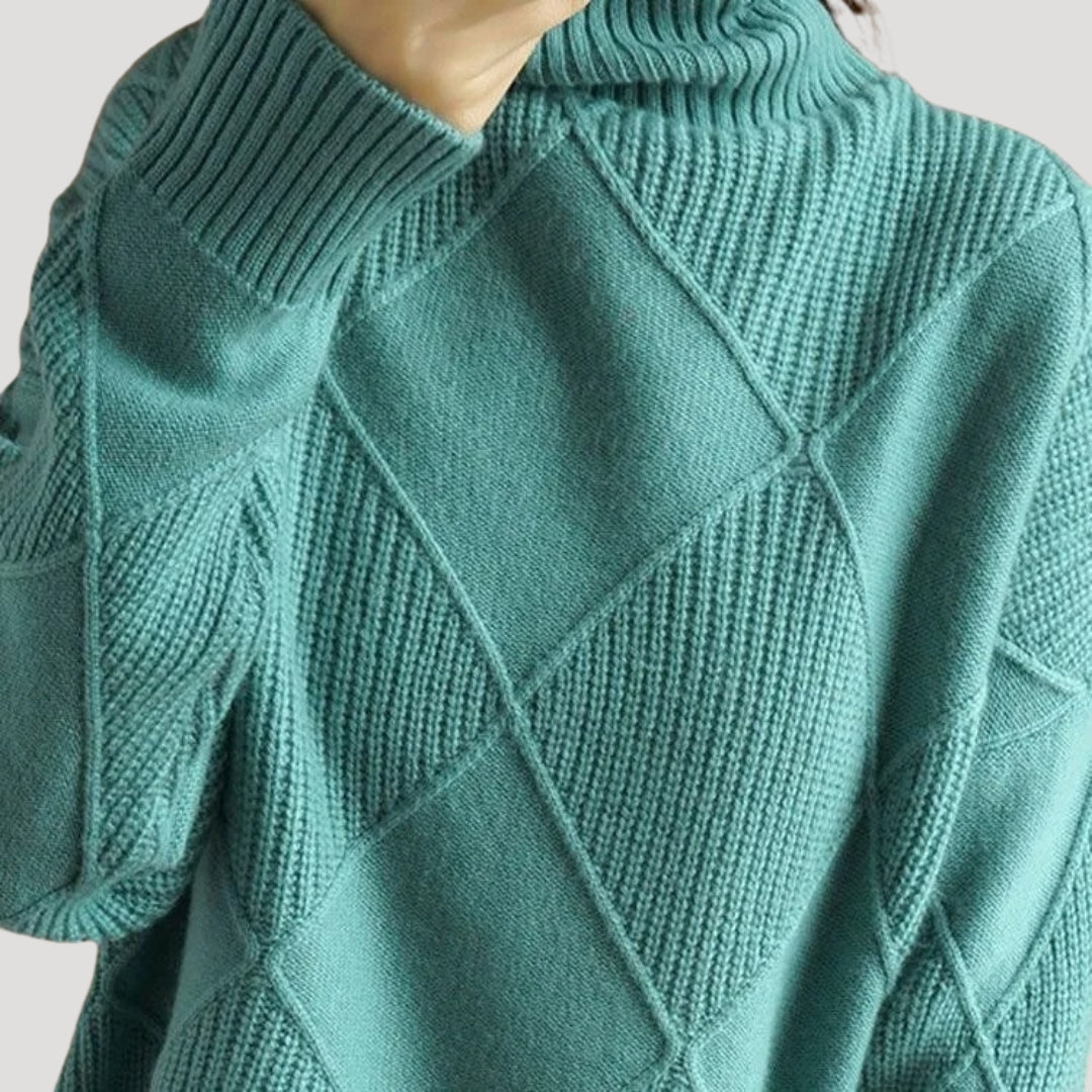 Stickad Dam Tröja med Rullkrage i Chunky Knit 5