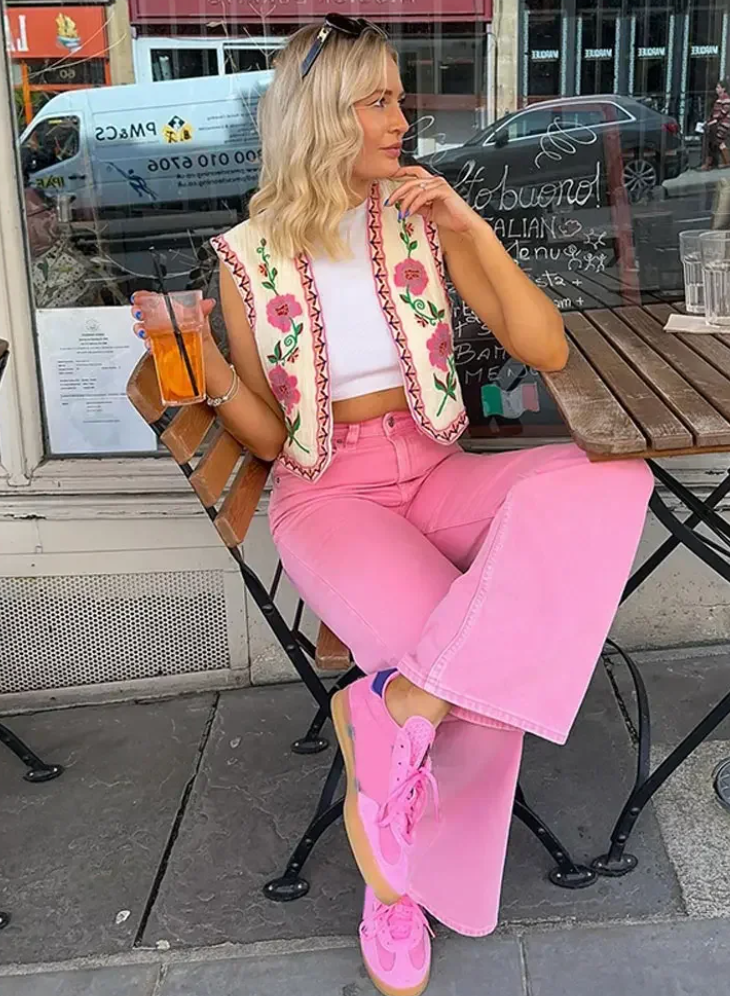 Väst Dam Lätt Tyg Blommönster