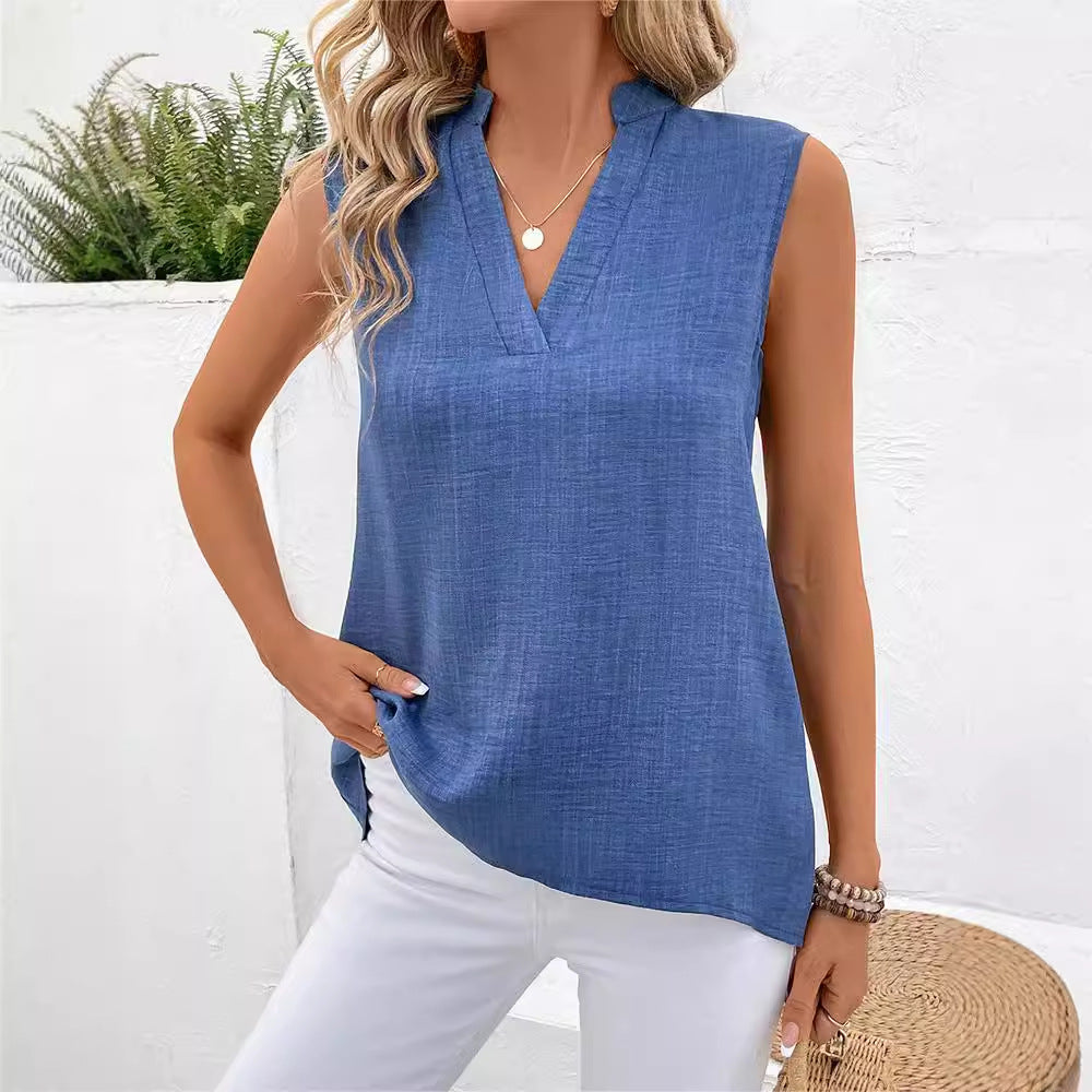 Vit Blus Dam V-ringning Slim Fit