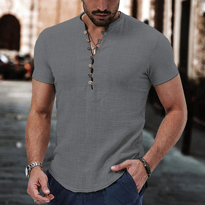 Mäns Slim Fit Henley Skjorta i Casual Stil 2