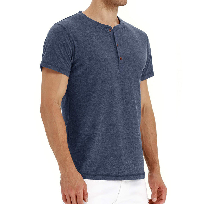 Herr T-shirt Bomull Henley Kort Ärming-2