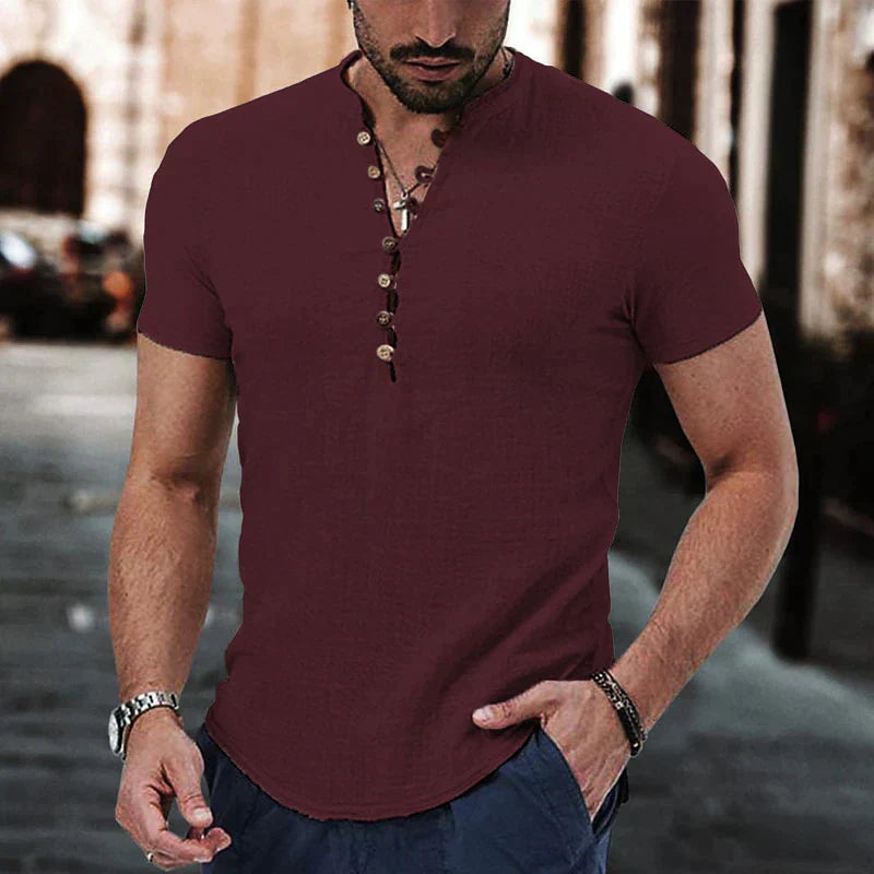 Mäns Slim Fit Henley Skjorta i Casual Stil 5