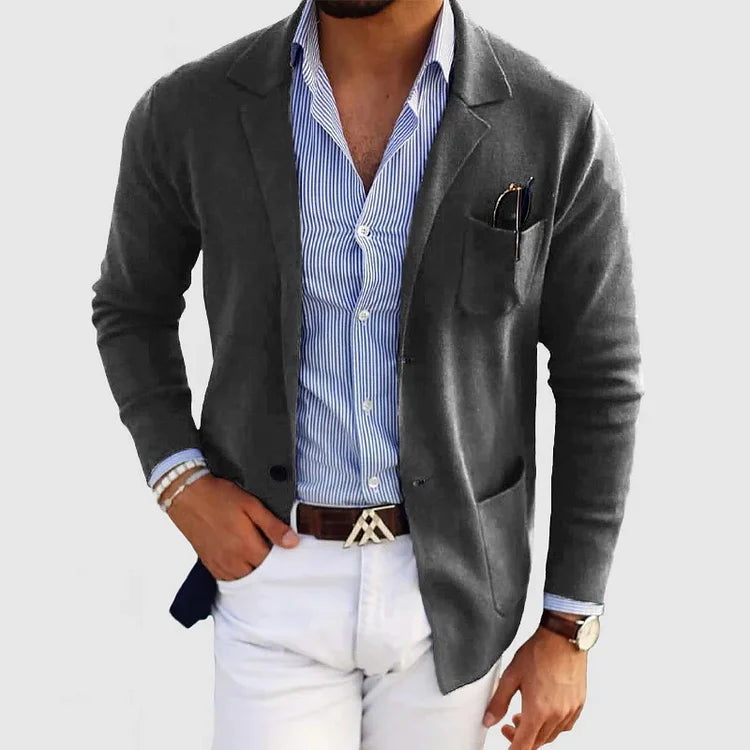 Herrens Stickad Blazer Lätt och Avslappnad-6