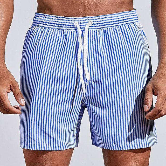 Badbyxor Herr Bomull Randiga Badshorts för Sommar-1