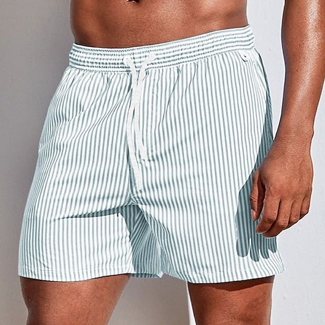 Badbyxor Herr Bomull Randiga Badshorts för Sommar-2