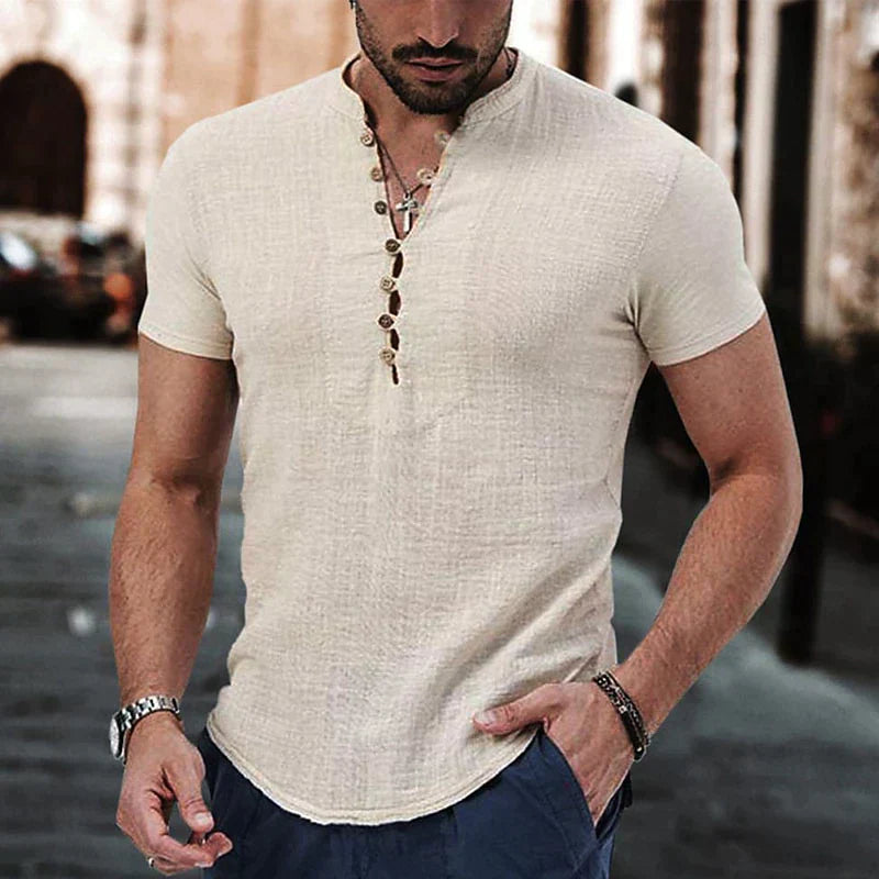 Mäns Slim Fit Henley Skjorta i Casual Stil 1