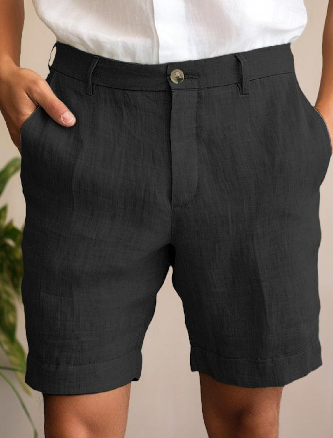 Herr Linne Shorts Sommar Lätt Material-2