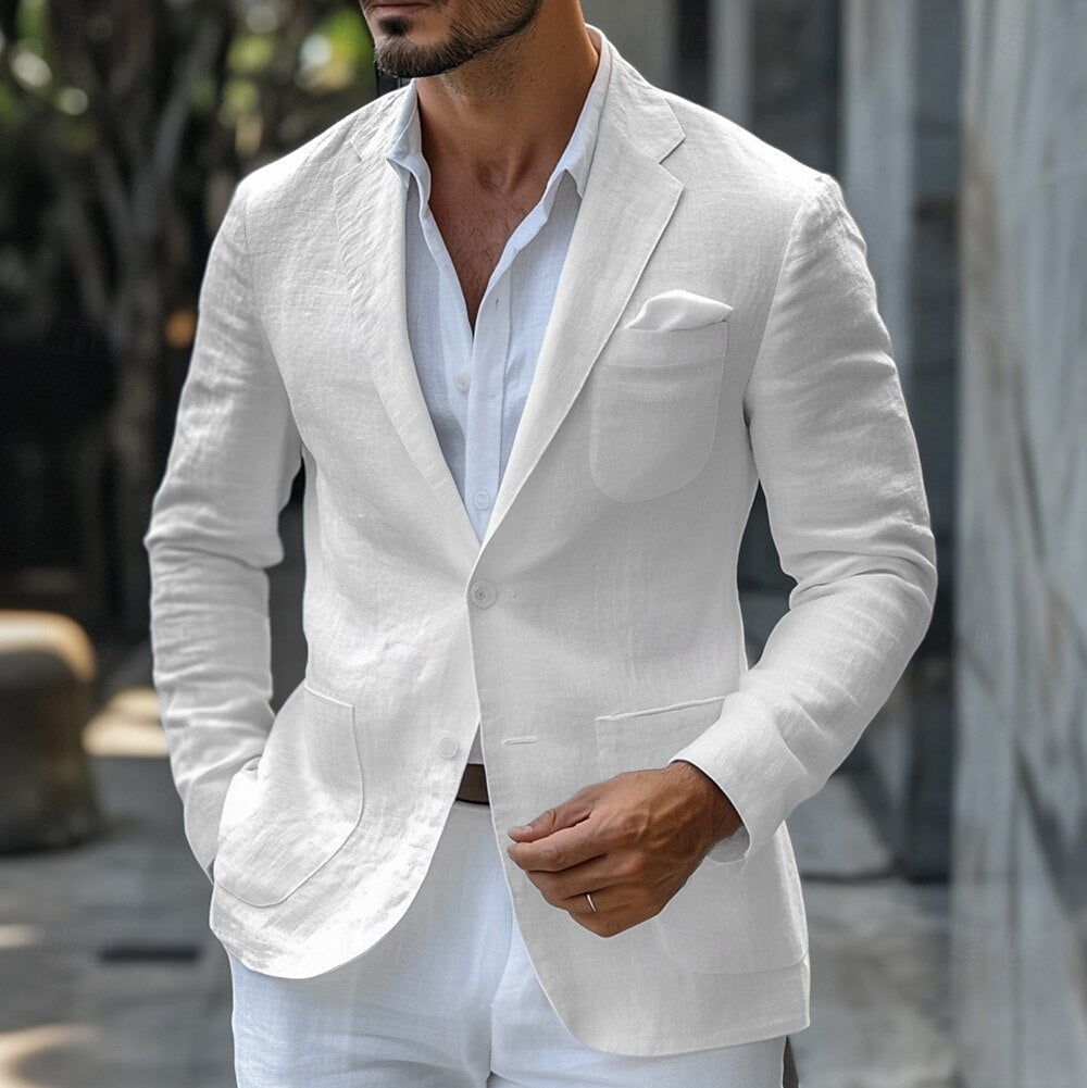 Dam Linne Blazer Elegant och Lätt för Sommar-1