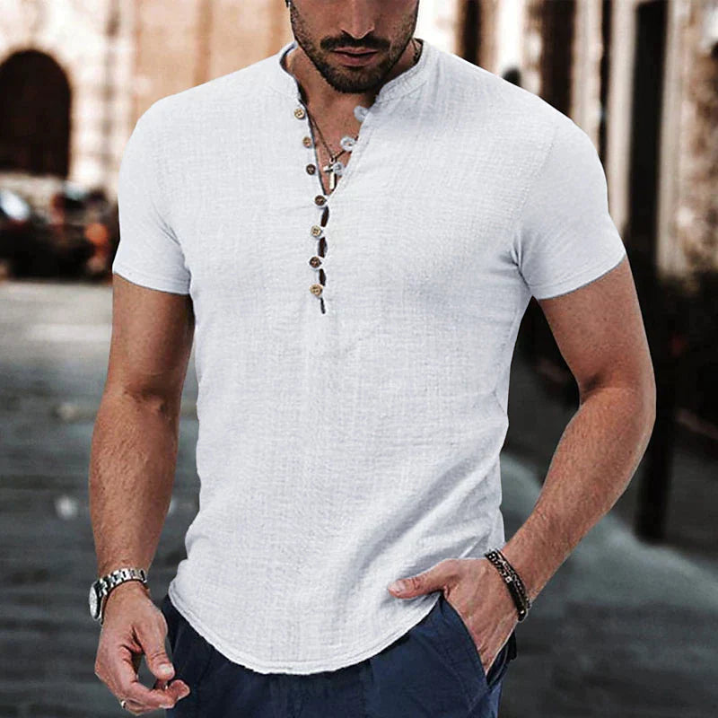 Mäns Slim Fit Henley Skjorta i Casual Stil 4
